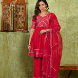 Classic Pink Rayon Embroidered Kurta Set