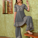 Grey Rayon Embroidered Kurta Set