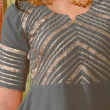 Grey Rayon Embroidered Kurta Set