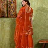 Rich Orange Rayon Embroidered Kurta Set