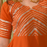 Rich Orange Rayon Embroidered Kurta Set