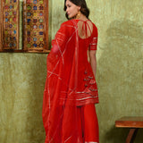 Bright Red Rayon Embroidered Kurta Set