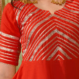 Bright Red Rayon Embroidered Kurta Set