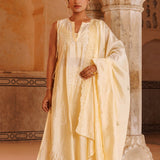 Ivory Yellow Chanderi Salwar Set With Lace Dupatta