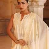 Ivory Yellow Chanderi Salwar Set With Lace Dupatta
