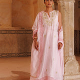 Powder Pink Chanderi Salwar Set With Golden Yoke