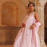 Powder Pink Chanderi Salwar Set With Golden Yoke