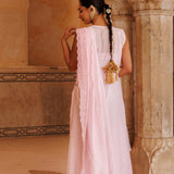 Powder Pink Chanderi Salwar Set With Golden Yoke