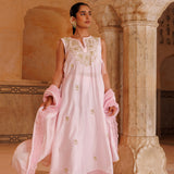 Powder Pink Chanderi Salwar Set With Golden Yoke