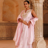 Powder Pink Chanderi Salwar Set With Golden Yoke