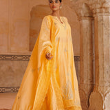 Sunflower Yellow Chanderi Salwar Set With Silver Work