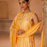 Sunflower Yellow Chanderi Salwar Set With Silver Work