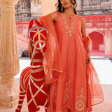 Coral Orange Chanderi Salwar Set With Sheer Dupatta