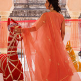 Coral Orange Chanderi Salwar Set With Sheer Dupatta