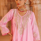 Blush Pink Chanderi Salwar Set With Gota Trim