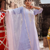 Lilac Chanderi Salwar Set With Golden Vine Work