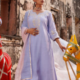 Lilac Chanderi Salwar Set With Golden Vine Work