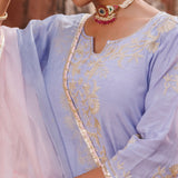 Lilac Chanderi Salwar Set With Golden Vine Work