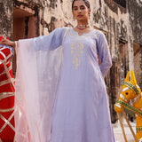 Lilac Chanderi Salwar Set With Golden Vine Work