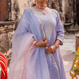 Lilac Chanderi Salwar Set With Golden Vine Work