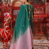 Emerald Green Chanderi Salwar Set With Ombre Dupatta