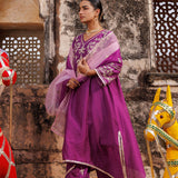 Deep Purple Chanderi Salwar Set With Vine Embroidery