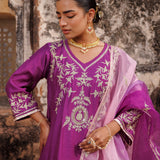 Deep Purple Chanderi Salwar Set With Vine Embroidery