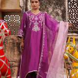 Deep Purple Chanderi Salwar Set With Vine Embroidery