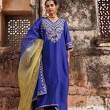 Royal Blue Chanderi Salwar Set With Paisley Embroidery