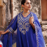 Royal Blue Chanderi Salwar Set With Paisley Embroidery