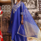 Royal Blue Chanderi Salwar Set With Paisley Embroidery