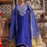 Royal Blue Chanderi Salwar Set With Paisley Embroidery