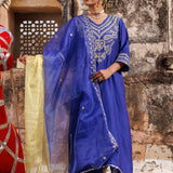 Royal Blue Chanderi Salwar Set With Paisley Embroidery