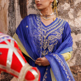 Royal Blue Chanderi Salwar Set With Paisley Embroidery