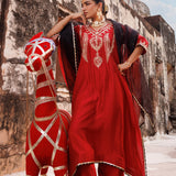 Deep Maroon Chanderi Salwar Set With White Floral Work