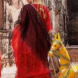 Deep Maroon Chanderi Salwar Set With White Floral Work