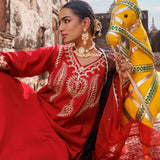 Deep Maroon Chanderi Salwar Set With White Floral Work