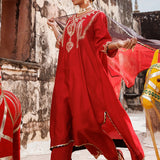 Deep Maroon Chanderi Salwar Set With White Floral Work