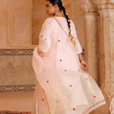 White Chanderi Salwar Set With Red Floral Motifs