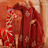 Rust Red Chanderi Anarkali With Star Embroidery
