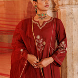 Rust Red Chanderi Anarkali With Star Embroidery