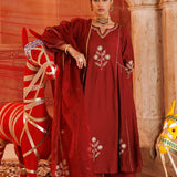 Rust Red Chanderi Anarkali With Star Embroidery