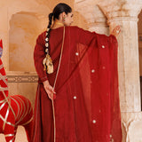 Rust Red Chanderi Anarkali With Star Embroidery