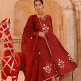 Rust Red Chanderi Anarkali With Star Embroidery