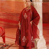 Rust Red Chanderi Anarkali With Star Embroidery