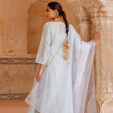 Ice Blue Chanderi Anarkali With Gold Motif Work
