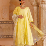 Sunny Yellow Chanderi Anarkali With Silver Embroidery