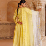 Sunny Yellow Chanderi Anarkali With Silver Embroidery