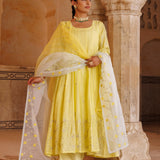 Sunny Yellow Chanderi Anarkali With Silver Embroidery