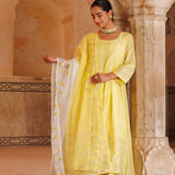Sunny Yellow Chanderi Anarkali With Silver Embroidery